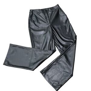 Rachel Zoe Black Stretch Faux Leather Pleather Vegan High Rise Wide Leg Pants